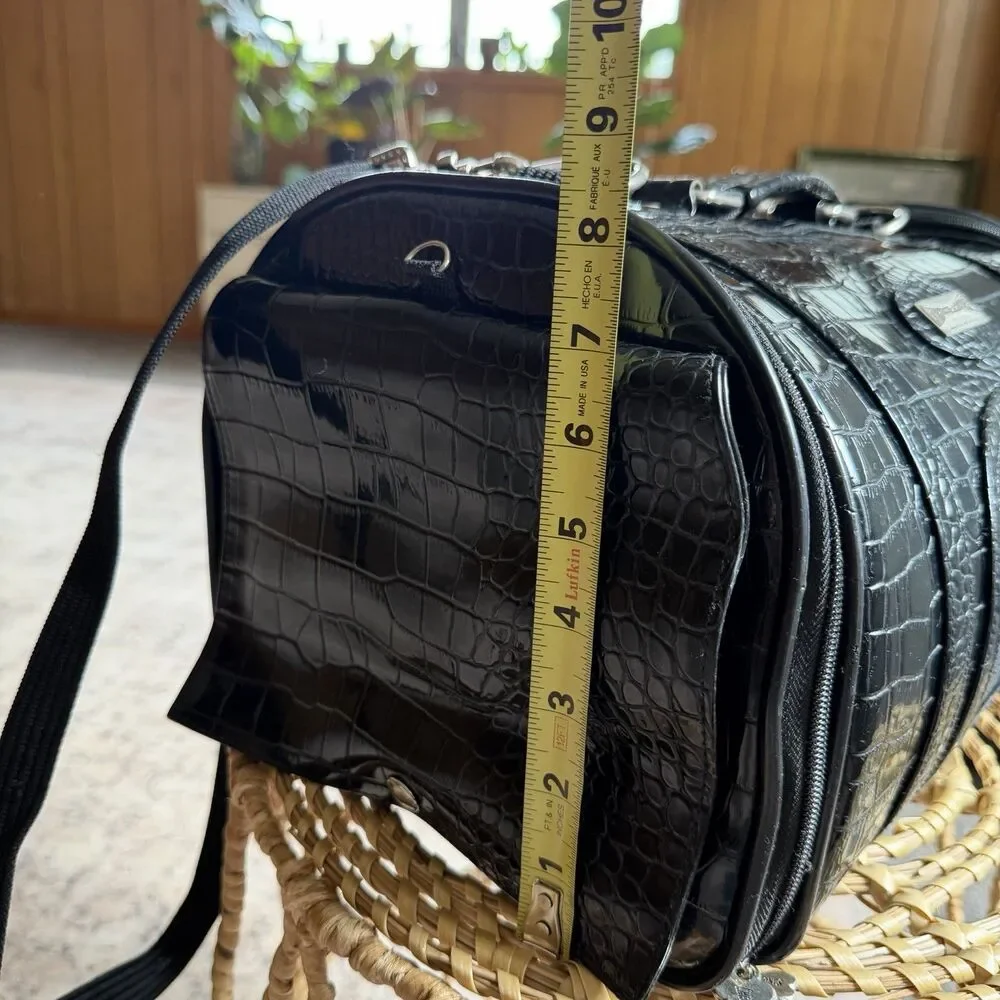 Chrome Bones Pet Carrier In Black Alligator Leather Travel Bag Small Dogs